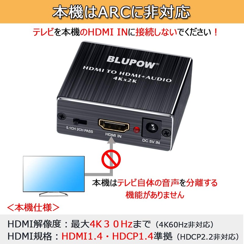 BLUPOW VA83 4K30Hz HDMI Audio Separator (Optical Digital, 3.5mm Stereo