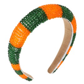 Gmmidea Beaded Rhinestone Headband for Women Girls Fashion Sparkly Crystal Headband Bling Thick Padded Headband Fancy Jeweled Hair Band Festival Hair Accessories C-(Orange& Green)