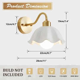 Magiroz Gold Wall Sconces Set of Two Vintage Industrial Wall Lights Modern Farmhouse Sconces Wall Lighting Indoor Wall Mount Light Fixture with White Glass Lampshade Hardwire Wall Lamp MWL02-2B