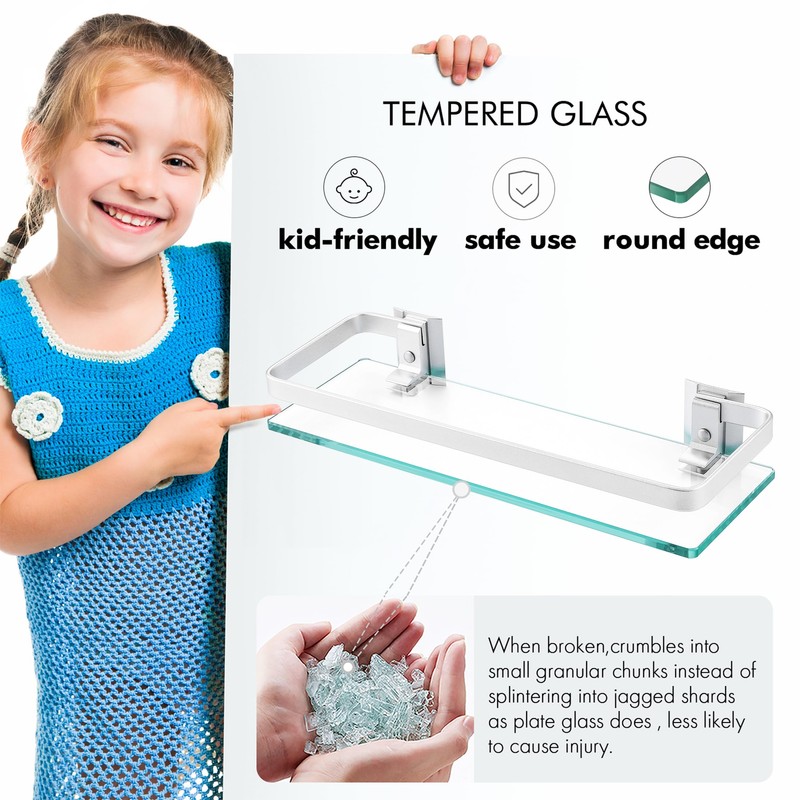 KES 3 Pack Glass Shelf for Bathroom, Glass Bathroom Shelf