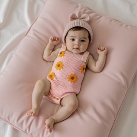 Baby Girl Winter Clothes Newborn Knit Sweater Romper Flower Knitted Onesie Top Cute Infant Fall Overalls Outfits (A Flower Pink, 9-12 Months)