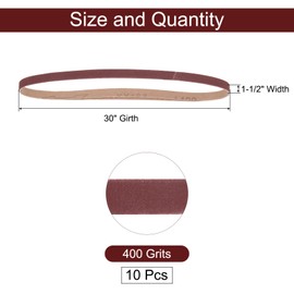 uxcell 10pcs 1-1/2" x 30" Sanding Belts 400 Grits Aluminum Oxide Abrasive Belt Sander Paper Sanding Papers for Metal Wood Grinding Polishing, Reddish Brown
