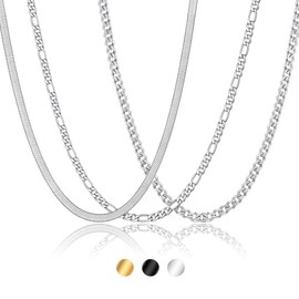 KLIFOWDY 3 Pcs Chain Necklace for Men Black/Gold/Silver Chain for Men 316L Stainless Steel Chain Cadenas Para Hombre Sets Men's Necklaces Jewelry Gifts for Men,16/18/20/22/24 inches