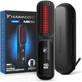 HUMMINGBIRD MK18 BeardBoss - Alisador de barba inalámbrico para hombre, cepillo de barba calentado y peine caliente, calor de cerámica 3 en 1, iónico,