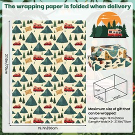 12 Sheets RV Camping Wrapping Paper - Forest Mountain Road Vehicle Campfire Design, Adventure Road Trip Gift Wrap for Travel Party Decor, Folded Flat, 19.7 x 27.6 Inch