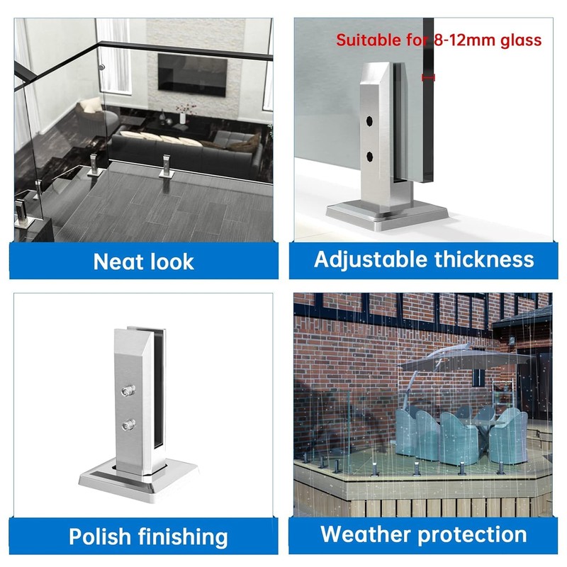Muzata 4Pack Brushed Glass Railing Spigot Clamp Rectangle Stainless Steel