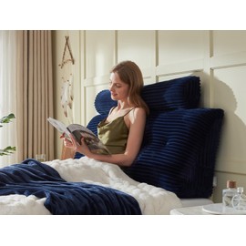 AmyWtb Headboard Wedge Pillow + A Long Neck Roll Pillow Body Pillow，Large Headboard Pillow with Removable Cover (Blue, Queen：59x8x20 inches)