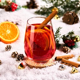 Hand-Blown Stemless Wine Glasses 16 Oz - Hand-Carved Christmas Tree Crystal Wine Glass - Lead-Free Stemless Red Wine Tumbler Christmas Wine Glasses - Perfect Gifts for Christmas, Friends, and Family