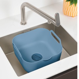 ReBorn - Recycled Washing Up Bowl - Kitchen Dish Wash & Drain - Large Carry Handles - Integrated Plug - Useful Pour Spout - 9 Litres Capacity - Made in Britain (Avon Blue)