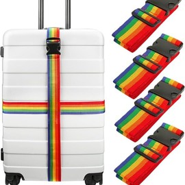 4 Pcs Adjustable Luggage Straps Rainbow Safety Buckle Strap for Suitcases - Outdoor Backpacks, Goods Strapping