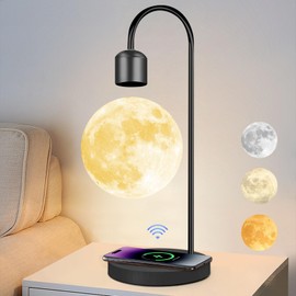 DuliCube Floating Moon Lamp with 3 Color LED Lights, Magnetic Levitating Moon Ball & Wireless Phone Charger Elegant Home Office Decor Ideal Unique Gift with Cool Mesmerizing Night Display