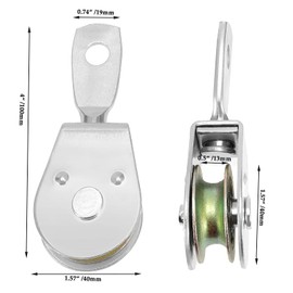 SENJEOK 6 Pack 4 Inch Single Pulley Block, Solid Iron Swivel Pulley Roller in Zinc Plated Single Swivel Rigging Lifting Wheel for 3/8 Inch Cable Wire Rope, Working Load 420Lbs