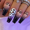 Black Glitter Press on Nails Long Coffin Fake Nails French
