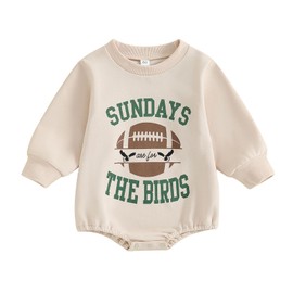 BULINGNA Baby Boy Girl Football Romper Sweatshirt Sundays are for the Birds Bodysuit Onesie Fall Winter Outfit (Khaki, 12-18 Months)