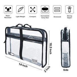 Rough Enough Plastic File Folder Clear Document Bag Organizer Art Portfolio Case with Zipper Compartment for A4 Paper Student Teacher School Supplies College Office Stationary Travel Waterproof