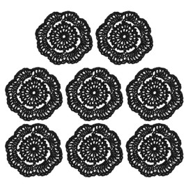 sourcing map Crochet Doilies, 8Pcs 4" Cotton Woven Fabric Coasters, Lace Round Handmade Coasters with Floral Pattern for Wedding Party Decoration (Black)