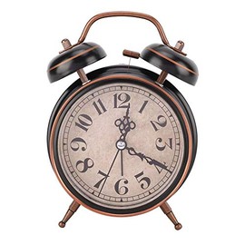 Boquite Alarm Clock with Night Light,Alarm Clock Retro Mechanical Alarm Clock with Night Light Manual Wind Up Clock(Black)