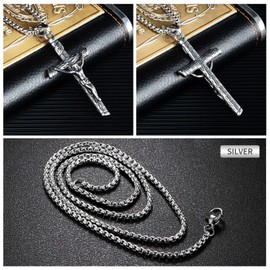 LeapoFaith Cross Necklace Pendant Car Rearview Mirror Hanging Cross Charm Crucifix Men Women Car Mirror Hanging Accessories Ornament Religious Jesus Car Decor Cross for Auto Vehicle Truck (Silver)