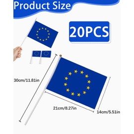 LEEQBCR 20 pieces European Union flag, hand-held mini flag, small European Union flag, mini EU flags, European Union stick flag, hand-held stick flags, for paraden, carnival, party, meeting