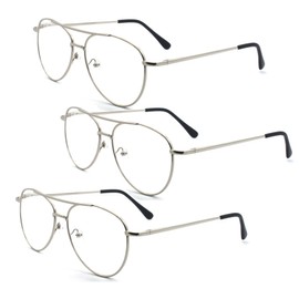EYE ZOOM 3 Pack Metal Frame Aviator Style Reading Glasses with Spring Hinge (Silver, Strength: +2.00)