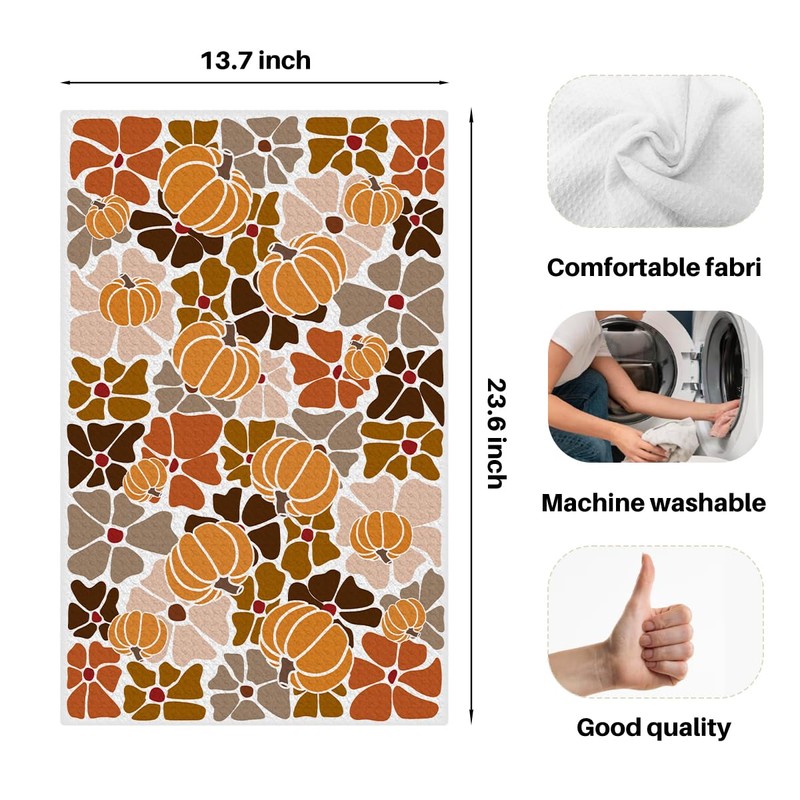 XLRSDF Fall Thanksgiving Pumpkin Decor Kitchen Towel, Reusable Tea Towel,