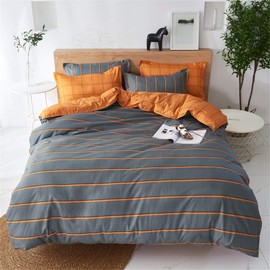 FANSU Single Duvet Set Double Sided Bedding Set 4 Pcs With Pillow Cases,Orange&Grey Bedding sets with Zipper Closure,Ultra Soft Anti Allergic Easy Care Non Lron Luxury Microfibre,Single(135 x 200cm)