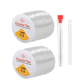Stretchy String for Bracelets,2 Rolls Ling-Luo Clear Elastic String Stretch Cord Jewelry Bead Bracelet String with 2 Pcs Beading Needles (0.8MM)