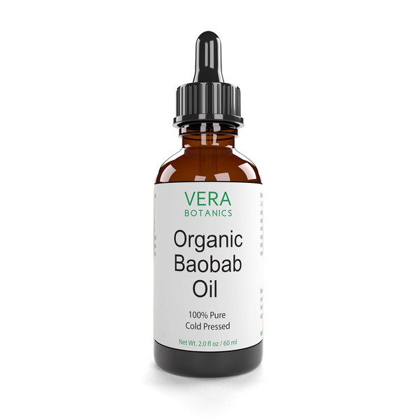 Vera Botanics ORGANIC BAOBAB OIL 100% Pure & Natural, Unrefined, Cold-Pressed For Face, Dry Skin, Nails, Lips, Body & Hair - Reduce Hair Breakage, Even Out Skin Tone, Therapeutic Massage