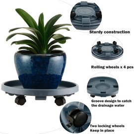 3 Pakcs Large Plant Caddy with Wheels 15.8" Rolling Plant Stands Heavy-duty Plastic Plant Roller Base Pot Movers Plant Saucer on Wheels Indoor Outdoor Plant Dolly with Caster Planter Tray Coaster Grey