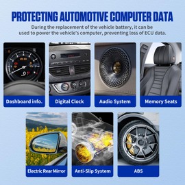 MR CARTOOL OBD2 Car Memory Saver Cable with Voltage and Current Display, Vehicle Emergency Power Supply Cable 12V withAuto Leakage Detection,2 Alligator Clips&3A Fuse