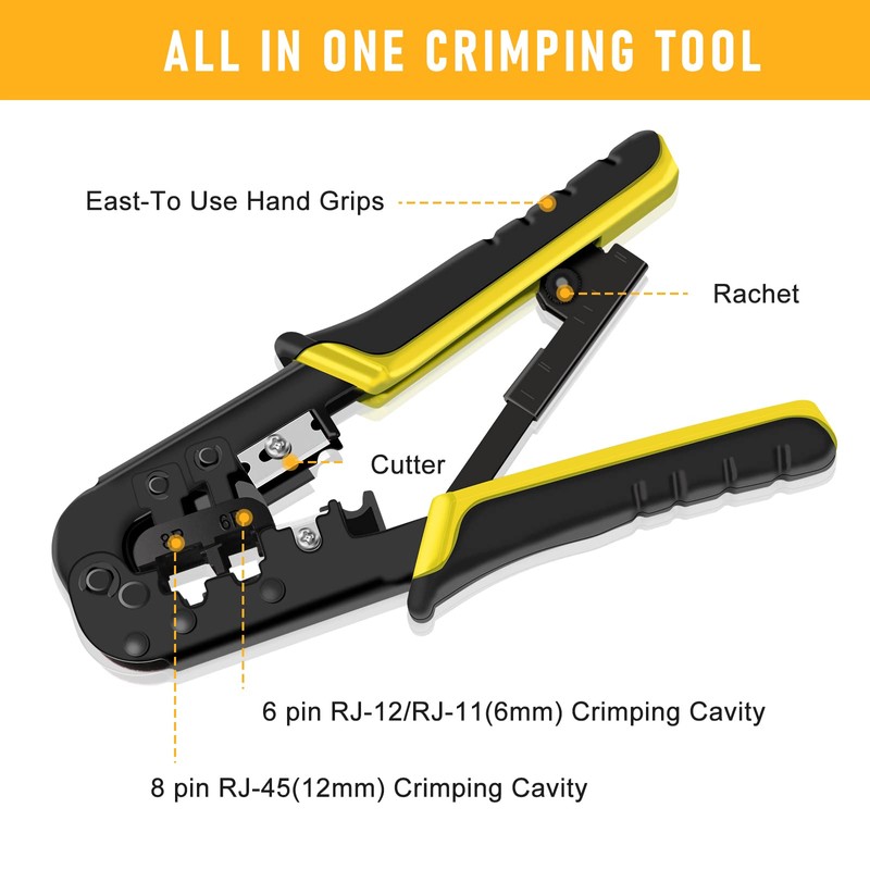 RJ45 Crimp Tool Kit for Cat5 Cat5e Cat6 Modular Plugs