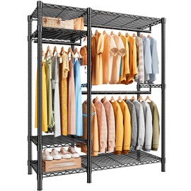 Raybee Clothes Rack Heavy Duty Loads 780LBS Clothing Racks for Hanging Clothes Adjustable Metal Wardrobe Closet,45.5" W x 77" H x16.5 D Black