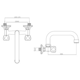 Wall Mounted Chrome Washbasin Sink Mixer Tap Round Headed 20cm C-Type Spout