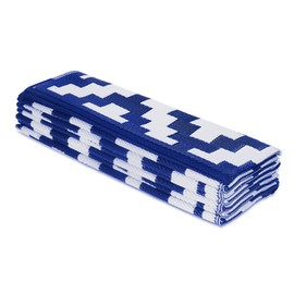 FH Home Indoor/Outdoor Recycled Plastic Floor Mat/Rug – RV Camping Rugs, Great for Beach, Camping Trips, Picnics – Lightweight - Aztec - Blue & White (9 ft x 12 ft) - Foldable