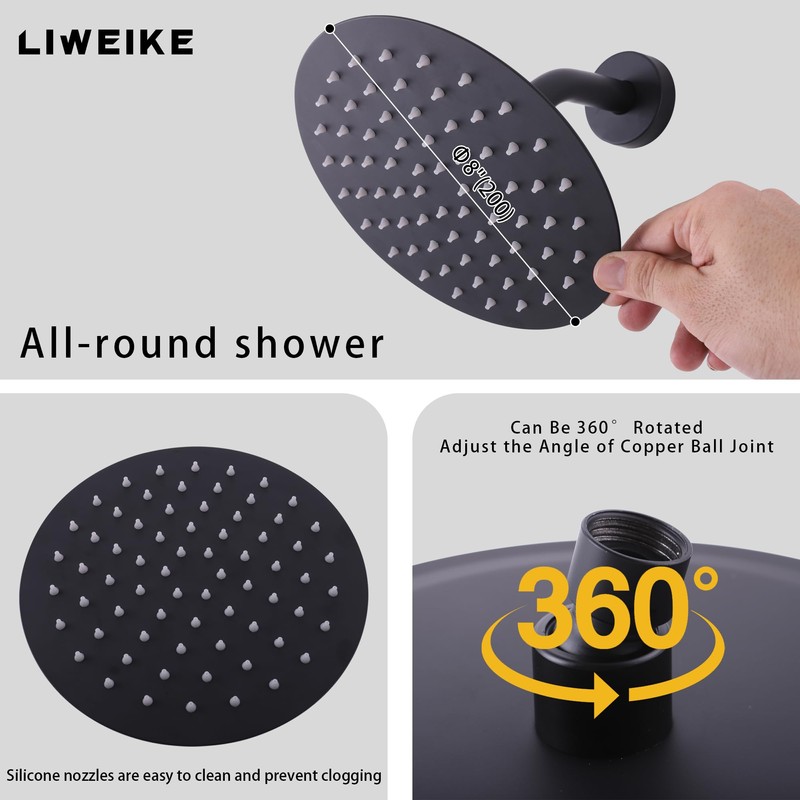 LIWEIKE 2 Handle Shower Faucet Set, Matte Black Two Handles