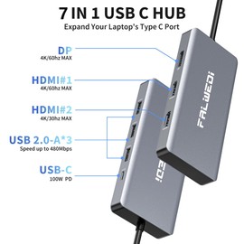 USB C to Dual HDMI Adapter, 8 in 1 Docking Station Dual Monitor, Hub Multiport Dongle with 2 HDMI, Displayport, VGA, 3 USB 2.0 Ports, PD (100 W), Compatible with MacBook/Dell/HP/Lenovo Laptops