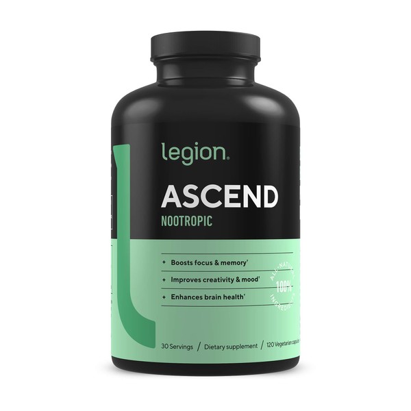 LEGION Athletics Ascend Nootropic - All-Natural Brain Supplements for Memory and Focus - Nootropics Brain Support Supplement with Alpha-GPC - Brain Supplement for Alertness & Mood Support, 30 Servings