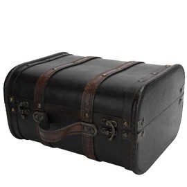 BORDSTRACT Retro Suitcase, Vintage Wooden Suitcase with Buckle Lock, Earring Necklace Organizer Case, Antique Treasure Storage Chest with Leather Trim, Home Decoration Photography Props(Large)