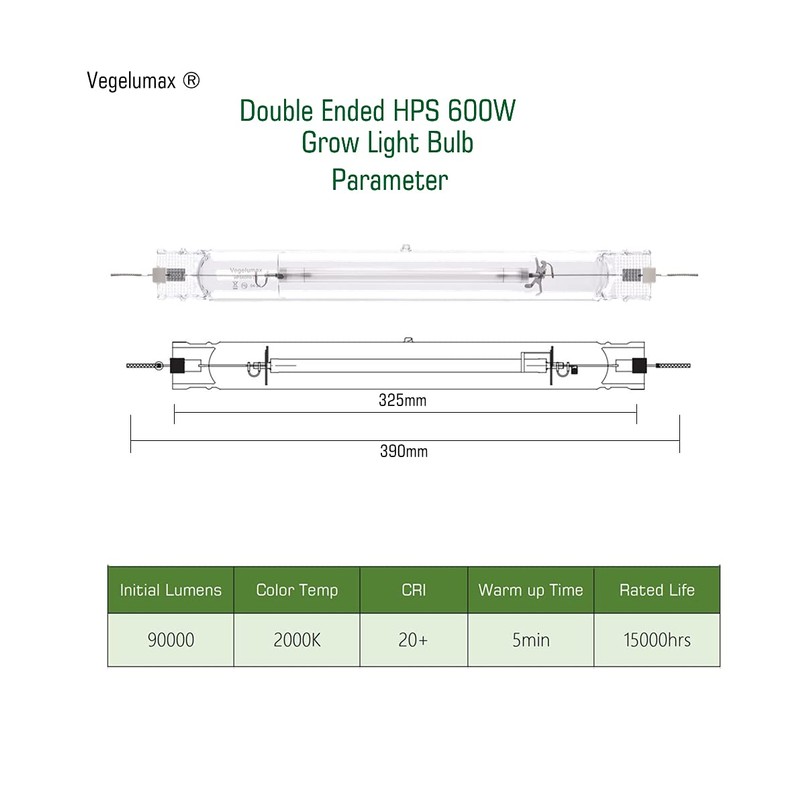 Vegelumax 600W Double Ended High Pressure Sodium DE HPS Grow