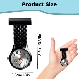 QhgPnt Nurses Fob Watch, Black Clip-On Pocket Watch with Easy-Read Dial for Medical Professionals, Veterinary Staff and Beauticians, 8.5 Inches Long with 3.3 Inches Dial