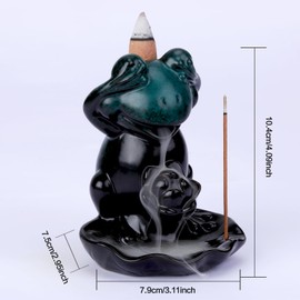 WEWAYSMILE Frog Backflow Incense Burner Waterfall Incense Burner Ceramic Incense Fountain Incense Stick Holder Incense Cone Burner for Yoga Meditation Home Decor Aromatherapy (Don't Look)