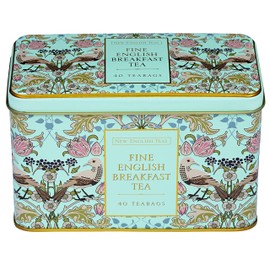New English Teas Song Thrush and Berries Tea Tin with 40 English Breakfast Teabags (Mint Green)