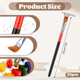 20 Pcs 1/2 Inch Flat Bright Paint Brush Synthetic Sable Hair Art Craft Paintbrushes Small Paint Brushes Bulk with Wooden Handle for Acrylic Painting, Face, Watercolor, Oil, Artist