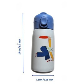 Kids Water Bottle with Cartoon Pattern Stainless Steel 420ml/14oz Portable Vacuum Flask with Handle for Travel, School & Outdoor Activities (Flip Top Cap Blue)