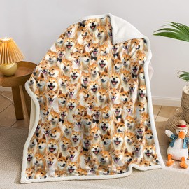AILONEN Shiba Inu Dog Blanket for Kids & Adults, Cute Puppy Plush Blanket with Shiba Inu Animal Print, Double Sided Sherpa Throw (70 x 55 Inches)