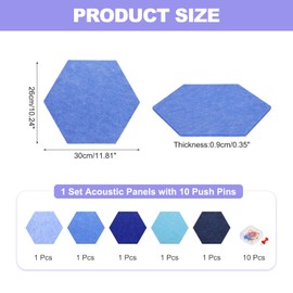 MECCANIXITY 5Pcs Hexagon Acoustic Panels 30x26cm B1 Fireproof Soundproof Foam Panels with 10 Push Pins for Wall Decoration Home Studio Office(Dark Blue,Sky Blue,Blue,Light Blue,Deep Blue)