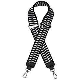 Caspar BSG03 Wide Leather/Textile Shoulder Strap with Silver Carabiner for Handbag, black