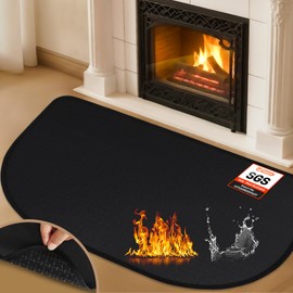 Fireplace Mat, 2' x 3'6'' x 0.06'' Fireplace Rugs Fire Resistant, Fiberglass and Non-Slip Bottom Hearth Rugs for Fireplaces Fire Resistant, Hearth Pads for Wood Stove Fireplace Indoor Outdoor, Black