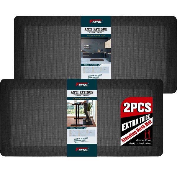 FEATOL 2 Packs Anti Fatigue Mats Thick Cushioned Standing Desk