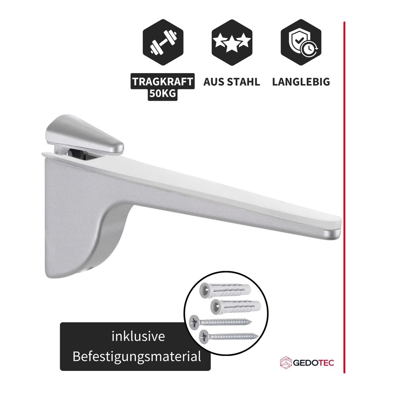 Gedotec Pinocchio Designer Glass Shelf Brackets - Matte Silver |